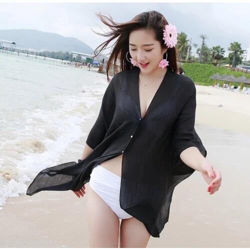 Cover Up Beach Women Swimwear Dress 2019 Sexy Chiffon Bikini Cover Up Beach Solid Lace Beach Cover Up Swimwear Women Summer New