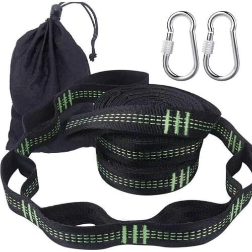 Outdoor Hammock Strap Tie Strap High Load-Bearing Tree Strap Knot 3 M 16 Ring with 2 Carabiner Metal Buckle Load