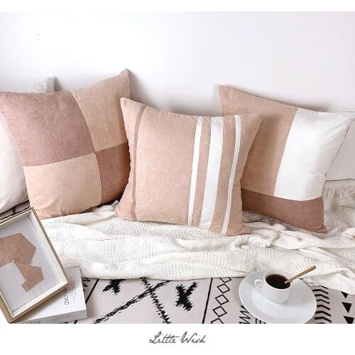 45x45cm dirty pink cushion cover pillowcase decorative suede color blocks pillow covers for backrest