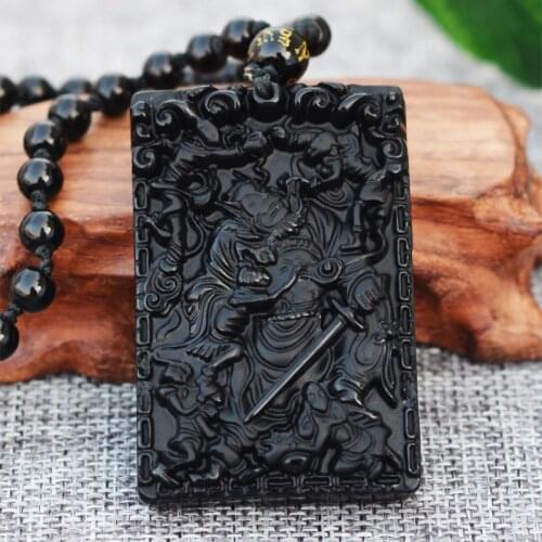 2018 New Pendant Necklace Natural Obsidian Carved Zhong Kui Amulet Expel evil Gold Gift for Mens Women Fashion Jewelry