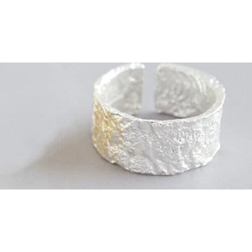 New Simple Creative Irregular Bump Wide 925 Sterling Silver Jewelry Fashion Personality Tree Pattern Opening Rings SR464