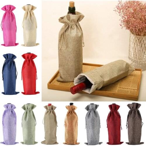 New Wine Bottle Cover Wine Bags Christmas Gift Bags Burlap Packaging Bag Wedding Party Chrismas New Year Decoration Wine Bags