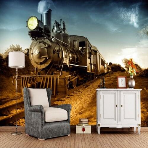 Papel de parede Steam train with the American flag 3d wallpaper,living room sofa TV bedroom wall papers home decor bar mural