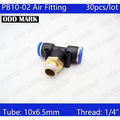 PB10-02 Free shipping 30Pcs Air 1/4" Thread 10mm One Touch Push In T Joint Quick Fittings