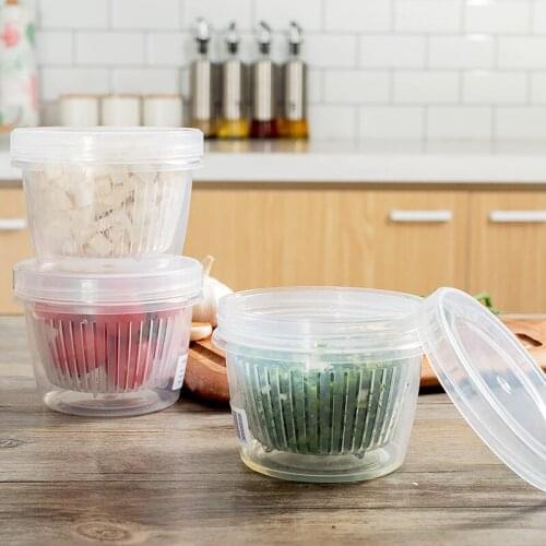 Kitchen Refrigerator Round Fruit Green Onion Ginger Garlic Portable Plastic Storage Box Drain Sealed Box Creative Storage Box