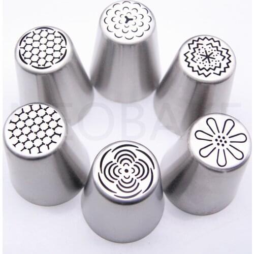 6PCS Nozzles Stainless Steel Russian Tulip Icing Piping Nozzle Fondant Cake Decorating Tip Sets Cake Tools