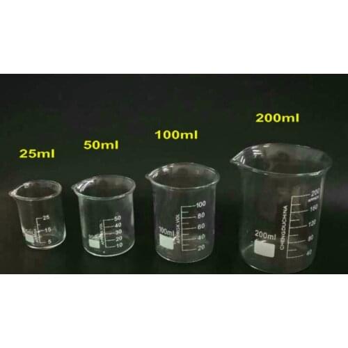 4pcs/set 25/50/100/200ml Glass Beaker for Laboratory Tests, Measuring Cup Volumetric Glassware for Lab Experiments