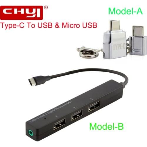 USB 2.0 Hub Multi USB Hub 3 Ports + 3.5mm Audio Jack With TypeC Splitter Adapter Computer Accessories For PC Laptop USB Expand