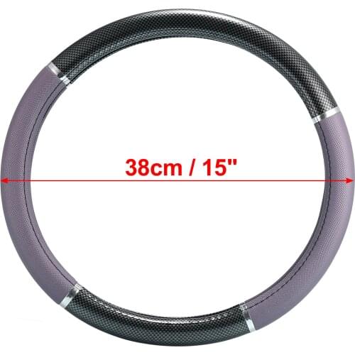 Uxcell Black Faux Leather Carbon Fiber Pattern Car Steering Wheel Cover Protector