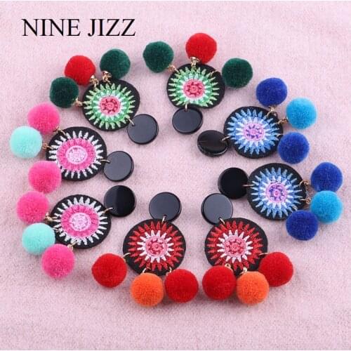 NINEJIZZ Pom Pom Tassel Bohemian Drop Earrings Women Hanging Pendientes Earrings Colorful Summer Beach Female Long Earrings