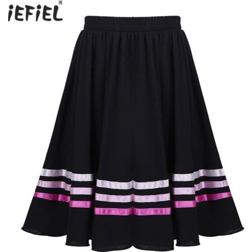 Toddler Girls Skirts Kids Girls Chiffon Elastic Waist Pull-On Full Circle Ribbons Ballet Skirt Dance Stage Performance Costume