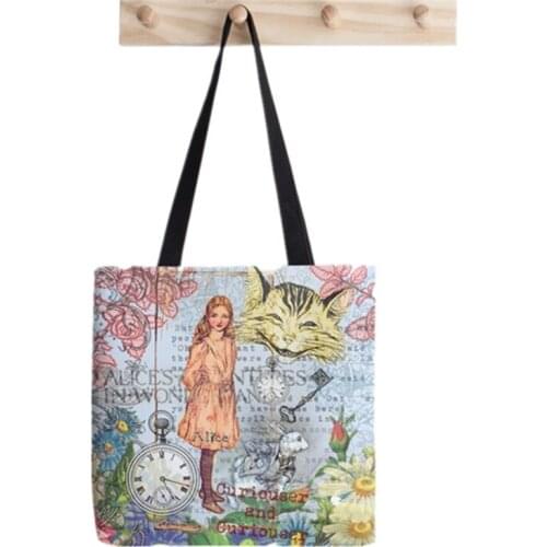 Women Shopper bag Alice white Rabbit Printed Kawaii Bag Harajuku Shopping Canvas Shopper Bag girl handbag Tote Shoulder Lady Bag