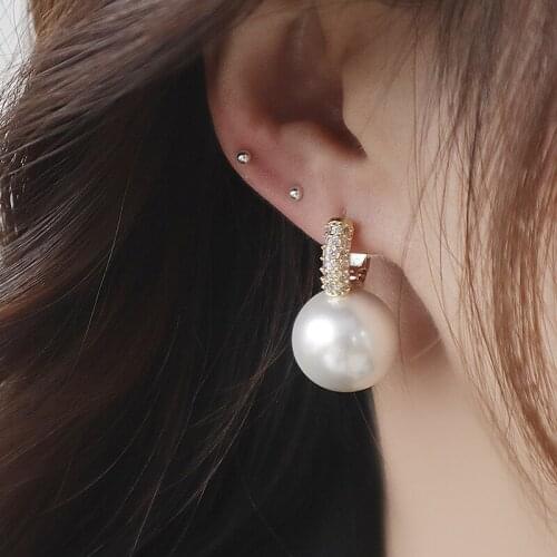 Delicate Jewelry 14K Gold Plated Zircon Stud Earrings for Women Unique Vintage Pearl Earrings