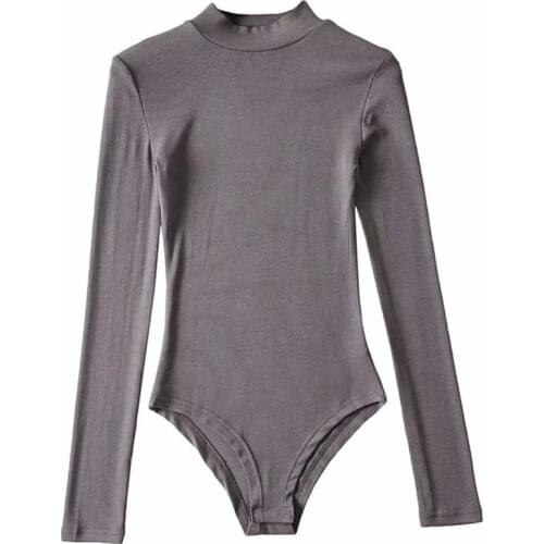 Women Bodysuits Half collar bodysuit Long sleeve shirts womens Cotton Ribs Bodycon Ladies jumpsuits shirt 2020 Spring Rompers