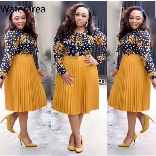 Plus-Size New Womens O-neck Pearl Chiffon Small Floral Print Contrast Color Hem Pleated A-Line Dress 8011