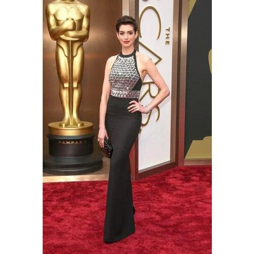 Charming Beaded Tops Black Chiffon Evening Dress Halter Neck Straight Prom Gown for Wedding Party Custom Made