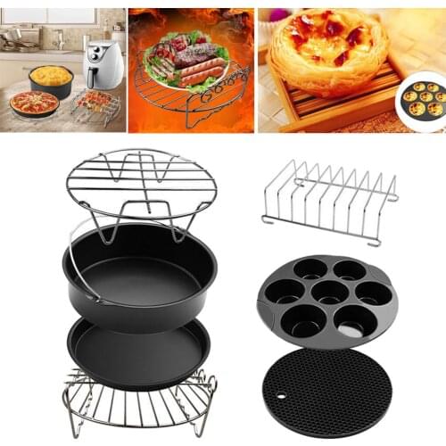 1 Set (7pcs) Air Fryer Accessories Baking Basket Pan Frying Tray Pizza Oven Rack