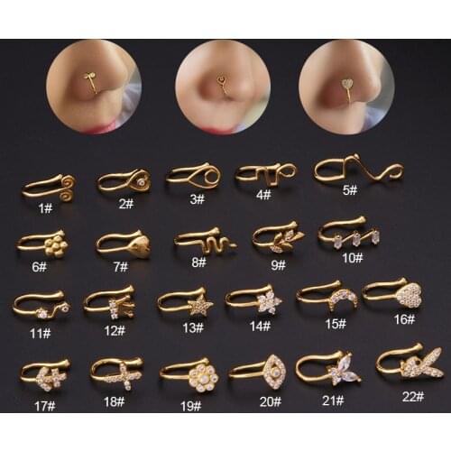 1Piece 2021 New Trend Fake Piercing Clip Nose Ring Cuff Body Jewelry for Women Ear Cuffs Heart Cross Flowers Clip Nose Rings