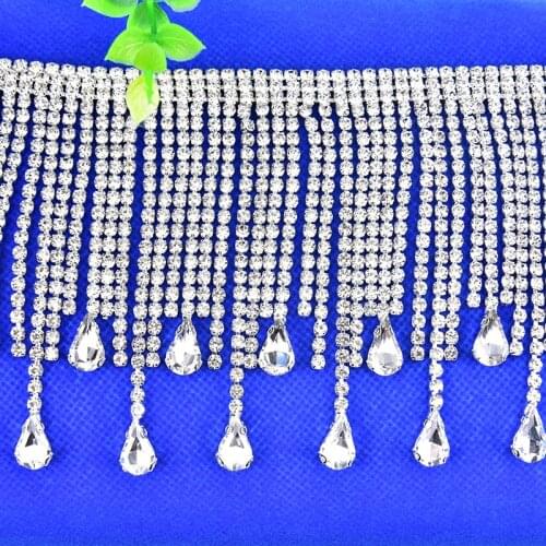 1 Yards Rhinestone Tear Drop Tassel Hanging Claw Chain Trimming Bridal Crystal Cup Chain for Wedding Dress
