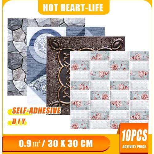 10PCS 3D Marble Wall Stickers Brick Waterproof DIY Self-Adhesive Decor Background For Kids Room Living Room Wallpaper Sticker