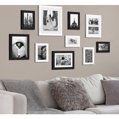 10 Pcs/Set Classic Wooden Photo Frames For Pictures Wall Hanging Wood Picture Frame Black White Photo Decor