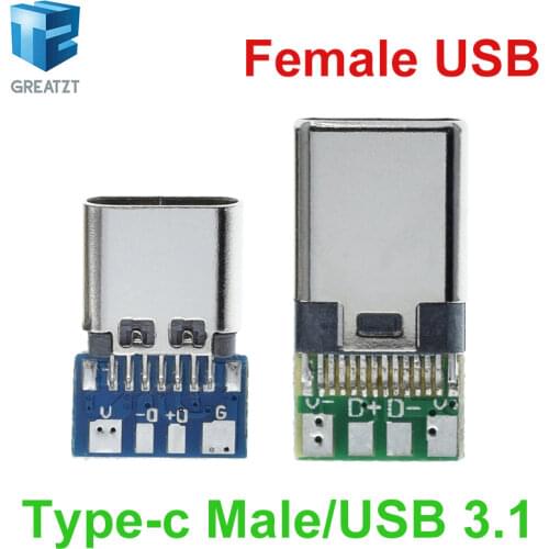 10pcs USB 3.1 Type C Connector 12/24 Pins Female/Male Socket Receptacle Adapter to Solder Wire & Cable 24 Pins Support PCB Board