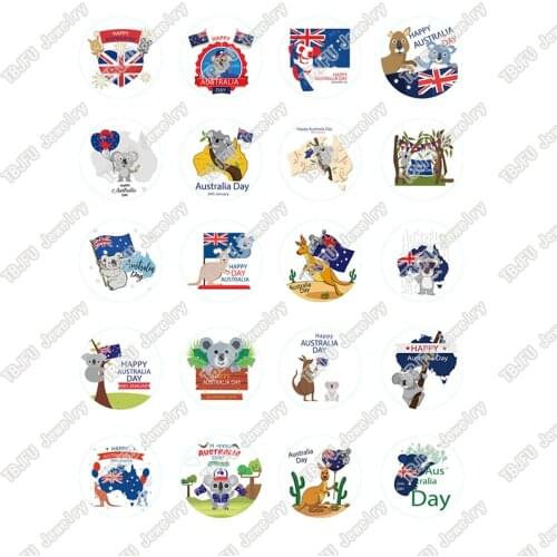 20pcs/lot 18mm 20mm 25mm Round Australia Day Flag Pattern Glass Cabochon for DIY Jewelry Making Findings & Components T046