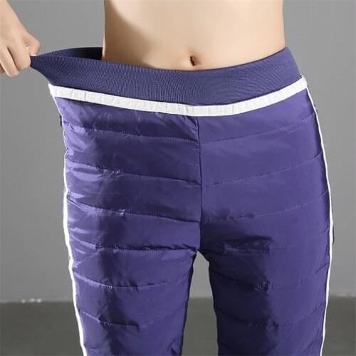 2019 Fashion Slim Winter Women High Waist Down Pants Big Size Lady Warm Red Long Pant Female Elastic Waist Trousers OutWear W653