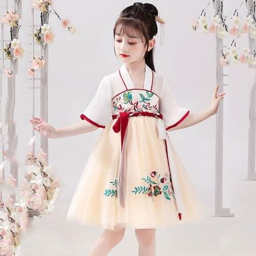2021 Summer Children Clothes Girl Hanfu Chinese Style Elegant Embroidery Formal Party Evening Dresses
