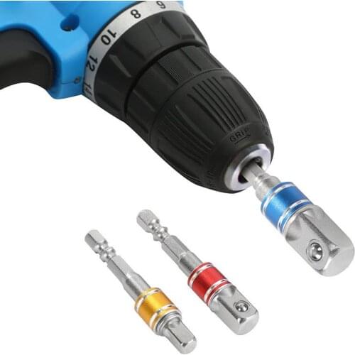 3Pcs 1/4" 3/8" 1/2'' Hexagonal Shank Conversion Post Sleeve Connecting Rod Square Slot Drill Bit Extension Kit