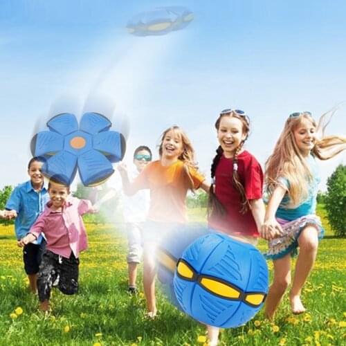 3 LED Lights Flat Deformation Ball Flying Saucer Shape Glowing Toy Throw Disc Outdoor Rebound Bouncing Ball Fancy Soft Gifts