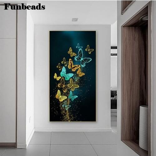 3D DIY diamond embroidery with gold and blue butterfly flying cross embroidery square, circular diamond painter living FF3806