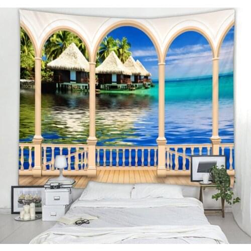 3D Nordic window sea view decoration tapestry tapestry art deco blanket curtain tapestry hanging at home bedroom living room