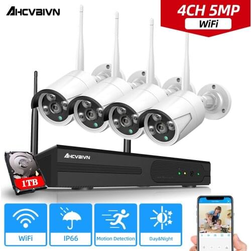 4CH Wireless NVR 5MP HD Outdoor Home Security Camera System CCTV Video Surveillance NVR Kit Motion Detection Wifi Camera Set P2P