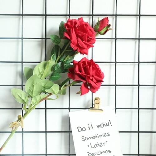 5Pcs/lot 3 Heads Rose Silk Artificial Flowers Wedding Holding Flowers Home Garden Decoration Fake Flowers Wreath Red Roses