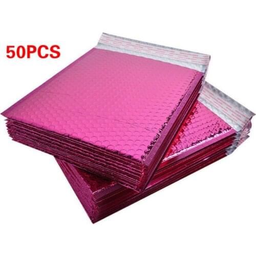 50pcs 15X13+4cm Usable Space Rose Red Poly Bubble Mailer Envelopes Padded Mailing Bag Self Sealing Christmas Package Gift Bags