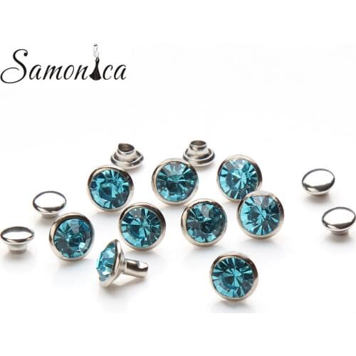 8mm 100 Sets Aquamarine Austria Crystals Rhinestone Rivets Studs For Leathercraft DIY