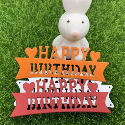 English alphabet happy birthday wishes pull flower banner cake illustration decoration hand-embossed DIY album scrapbook metal c