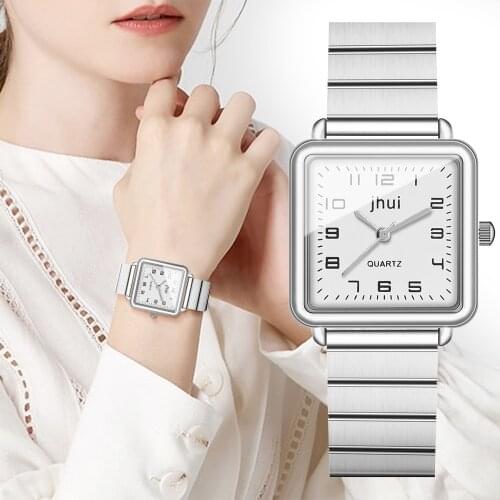 Fashion Women Square Simple Watches Silver Stainless Steel Band Ladies Quartz Wristwatches Female Clock Gift