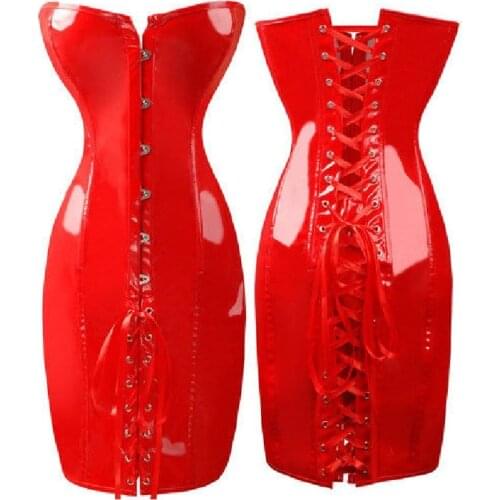 COLDKER Gothic Black Long CORSET Dress PVC Vinyl Size S-2XL Clubwear Steampunk good quality