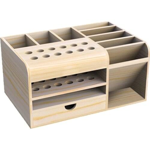 Wooden Multifunctional Storage Box for store Tool Tweezers Knives Screwdrivers Cellphone Calculator Desk Supplies