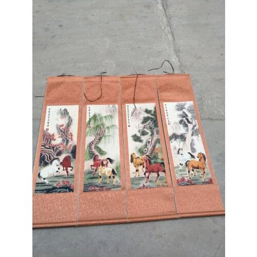 Hand-painted Chinese paintings,Eight horses Embroidery of the Qing Dynasty in China, free shipping