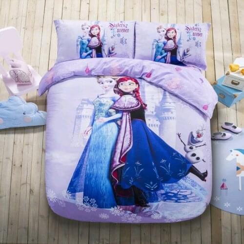 Disney Princess Elsana Printed Bedding Set Girls Children Bedroom Decoration Purple Down Quilt Quilt Pillowcase Home Spin