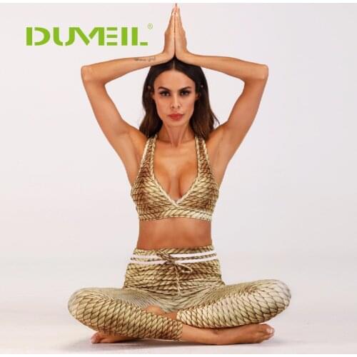 Golden Mermaid Digital Printing Yoga Sports Suit Women Yoga Vest+Yoga Pants Fitness Yoga Set Bodybuilding Gym Running Sportswear