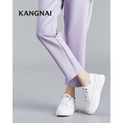 KANGNAI Sneakers Women Casual Shoes Flat Platform Lace-Up Sports Footwear Street Style White Ladies Shoes
