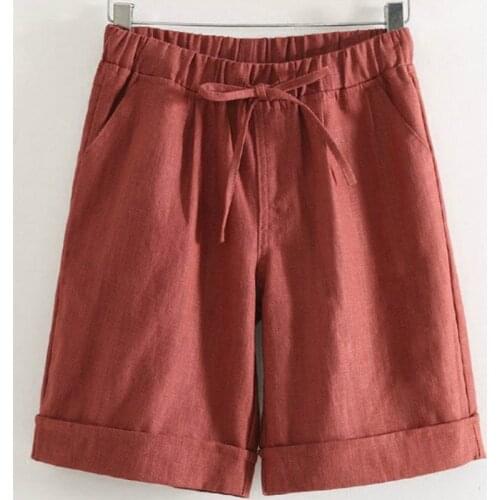 Summer Casual Loose Knee Length Linen Pants Womens Capris Elastic High Waist Trousers Wide Leg Half Pants Plus Size 4Xlpants