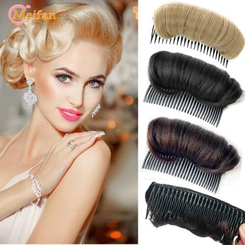 MEIFAN Synthetic Black Brown Hair Fluffer with Combs Women Hair Combs Ornaments Hair Bun Maker Braid DIY Tool Hair Accessories