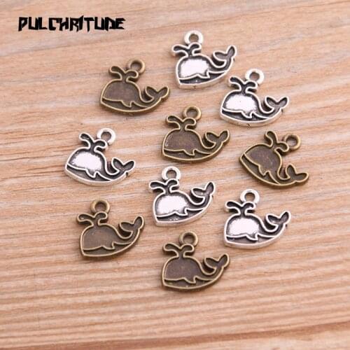 30PCS 12*23mm New Product Two Color Whale Charms Animal Pendant Jewelry Metal Alloy Jewelry Marking