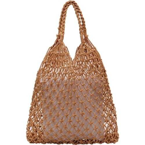 New arrive hollow out woven bag cotton lining straw bag for summer beach female Reticulate handbag netted beach bag FHC057