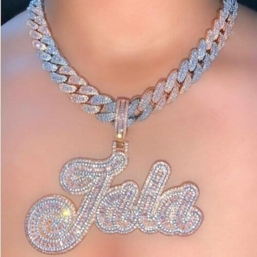 New Designer Baguette Cubic Zirconia Customized Choker Initial Necklace, Name Plate Ice Out Pendant Bling HIPHOP